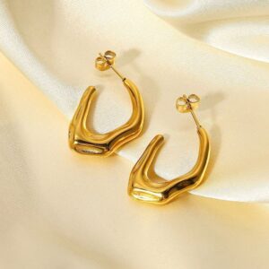 18K Gold Plated Geometric Hoop Earrings – Waterproof, Anti-Tarnish, Hypoallergenic
