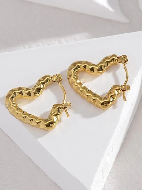 Gold-Plated Textured Heart Hoop Earrings for Women