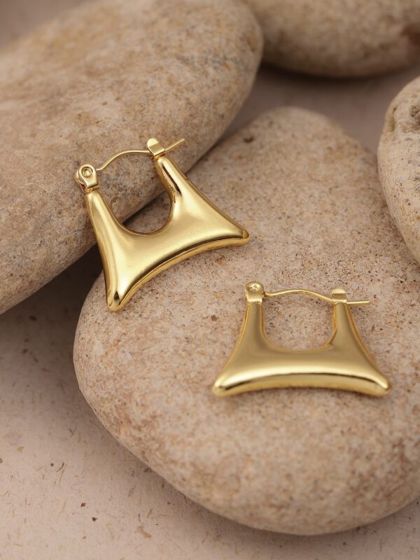 Gold-Plated Geometric Triangle Hoop Earrings for Women