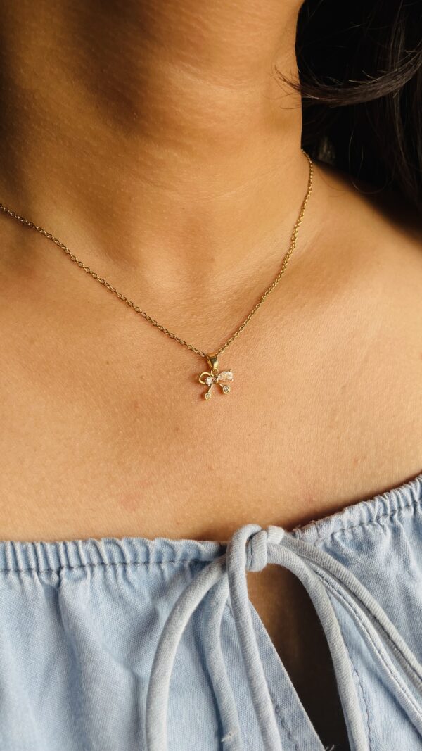 Deeu Delicate Gold-Plated Bow Pendant Necklace with CZ Accents