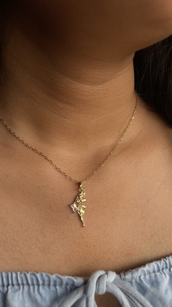 Deeu Gold-Plated Abstract Wing Pendant Necklace with CZ Detailing