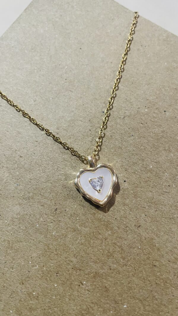 Elegant Heart Pendant Necklace for Women – Gold Plated with White Enamel & CZ Stone