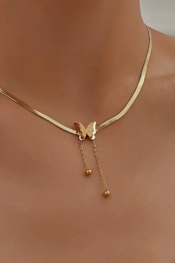 Gold Butterfly Pendant Necklace – Elegant Adjustable Choker for Women