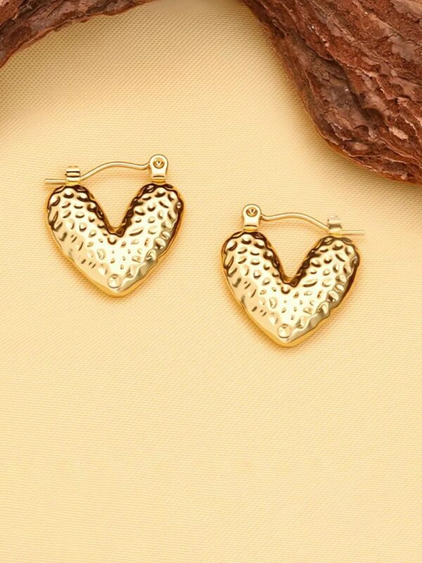 Gold-Plated Embossed Heart Hoop Earrings for Women